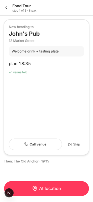 The Guidero guide app running a live tour offline